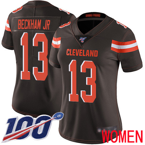 Cleveland Browns Odell Beckham Jr Women Brown Limited Jersey #13 NFL Football Home 100th Season Vapor Untouchable->women nfl jersey->Women Jersey
